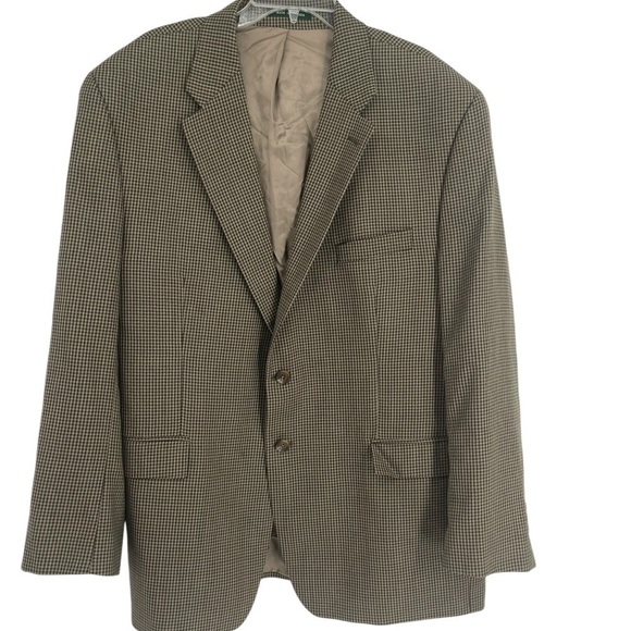 Lauren Ralph Lauren Mens Wool Blazer Sport Coat Green Brown Houndstooth Size 48R - Picture 1 of 10